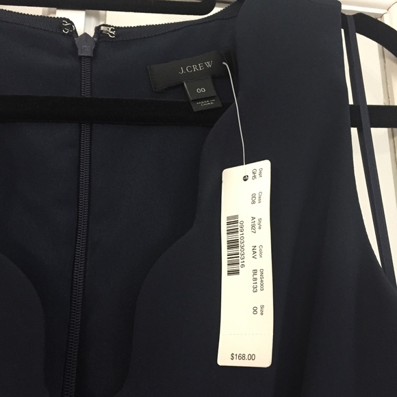 NWT - J.Crew Scallop Hem Faux Wrap Crepe Dress Navy Blue - Size : 00 - Picture 3 of 9